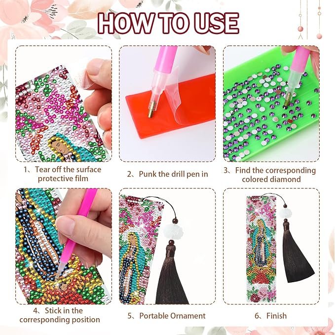 Religious Diamond Painting Bookmarks - 6 PCS Guadalupe Diamond Art Bookmarks Kit DIY Bookmark Christmas Christian Inspirational Gifts for Beginner Book Lover Adults Arts Craft Supplies