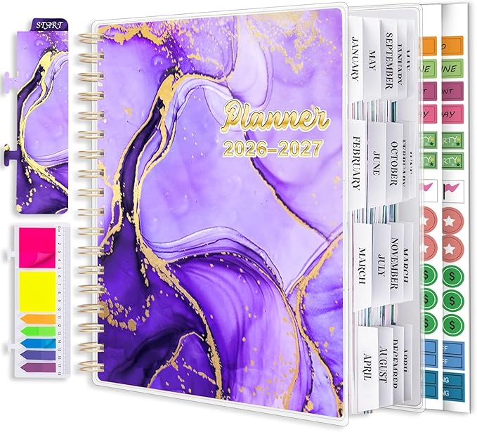 Planner 2026-2027, Large 18 Months Academic Daily Weekly Monthly Planner Yearly Agenda Jan. 2026–June. 2027, 7.9" x 9.8", Page Tabs, Separator Page, Pocket Folder, Bookmark, Stickers, Sticky Note Set