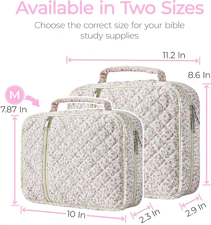 WOBAGMEN Bible Cover Case for Women,Large Bible Tote Bags Organizer Quilted Carrying Case for Girls,Bible Study Supplies Accessories Christian Gifts for Women (Pink Floral, M)