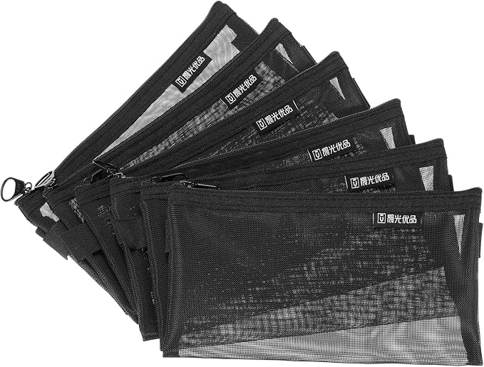 PATIKIL 6Pack Mesh Zipper Pouch Bags, 8.3" x 4.7" Nylon Mesh Pouch Waterproof Cosmetic Bags Pencil Holders Documents Pocket for Organization Travel Accessories Office Supplies, Black