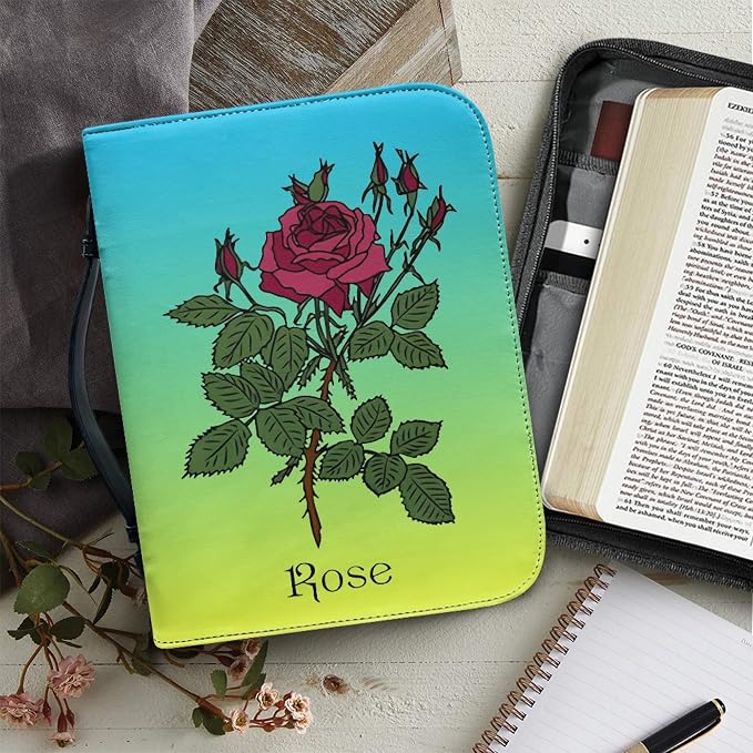 Personalized Bible Cover with Birth Flower, Custom Bible Cover Case for Women Girls, Large Capacity Scripture Bag with Handle