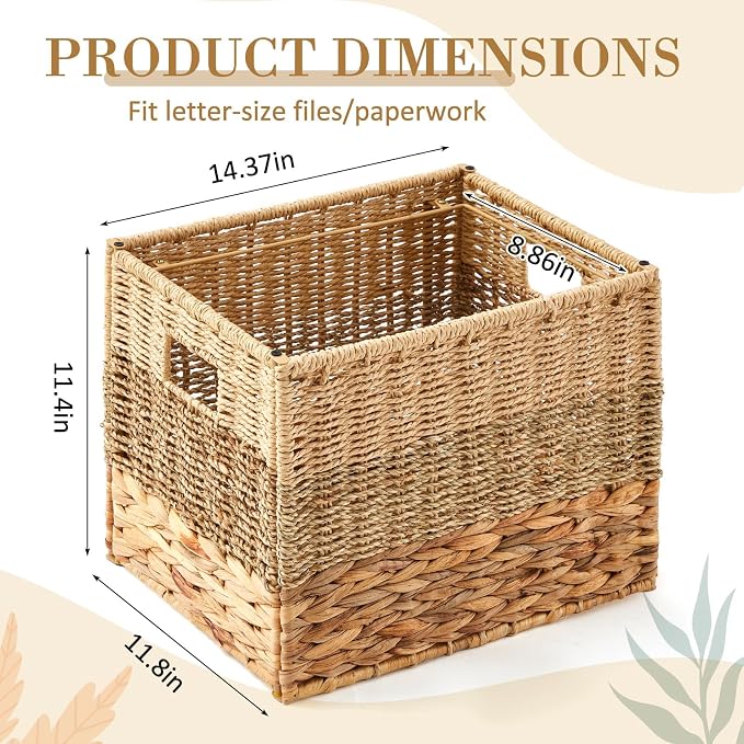 Jingmore Hanging File Box, Various Materials Collapsible Woven File Organizer for Letter Size Files, Portable Decorative Storage Basket with Handles for Home Office Decor