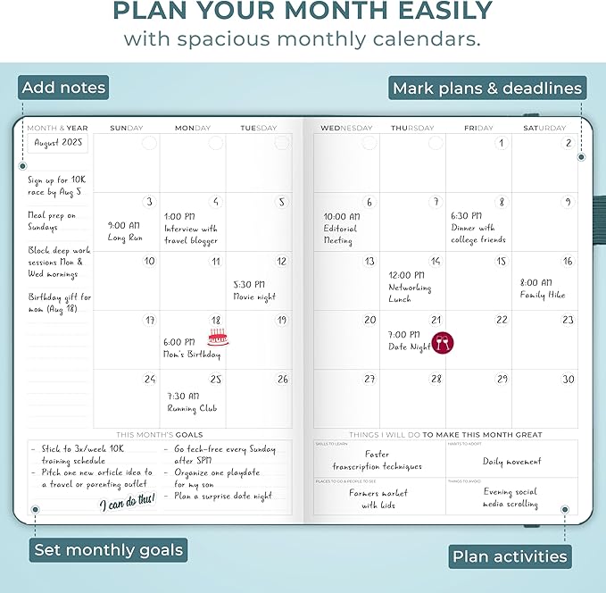 Clever Fox Planner Schedule – Undated Weekly & Monthly Life Planner with Time Slots, Appointment Book & Daily Organizer, A5 (Dark Teal)