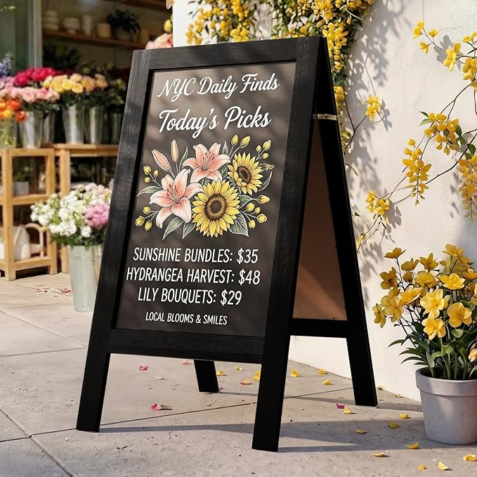 TEAKMAMA Chalkboard Signs 40x20 Standing A Frame Chalk Board Easel Sign Sandwich Board Signs Outdoor, Double Sided Blackboard for Business, Cafe, Weddings, Black