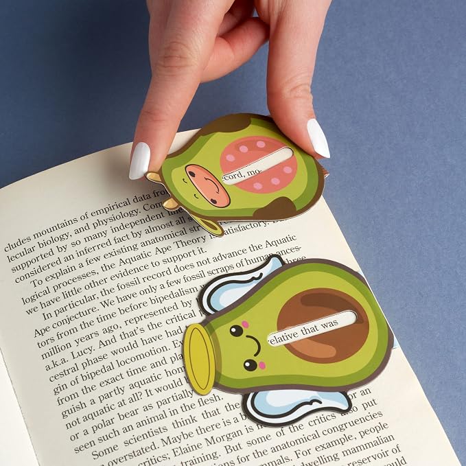 Gifts for Readers & Writers Linemarker Bookmark, 2 Pack Magnetic Bookmarks, Includes Line Finder Slit for Easy Line Tracking, Small & Cute Stationery, Book Page Holder, Reading Accessories, Avocado