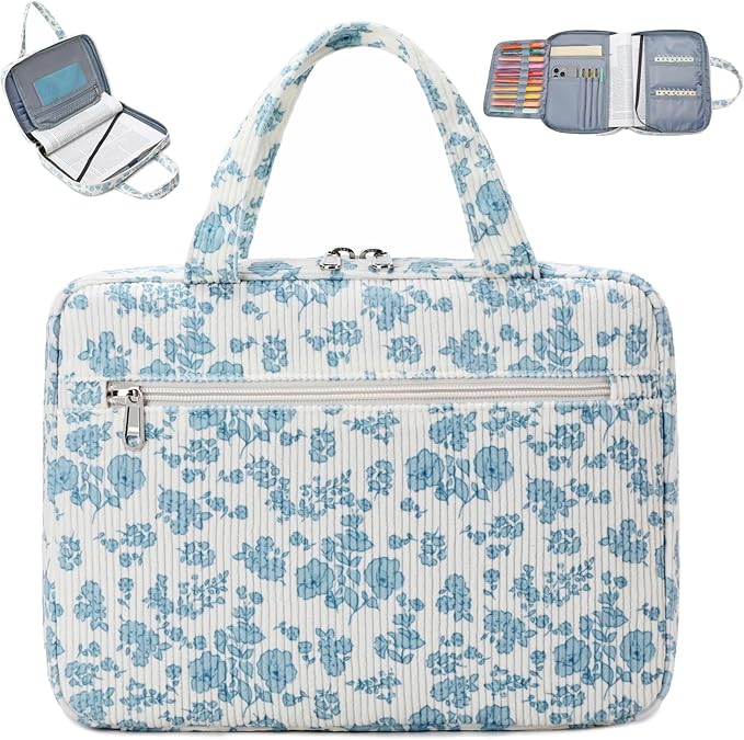 Octsky Bible Cover Case for Women Corduroy Bible Study Supplies Accessories Christian Gifts for Women, Floral Blue