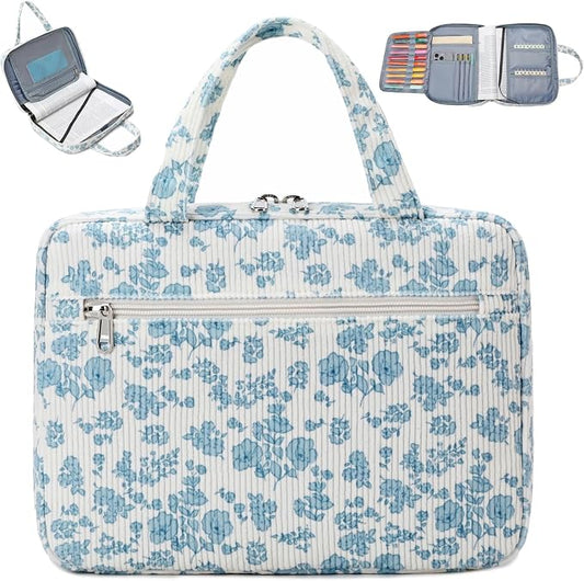 Octsky Bible Cover Case for Women Corduroy Bible Study Supplies Accessories Christian Gifts for Women, Floral Blue