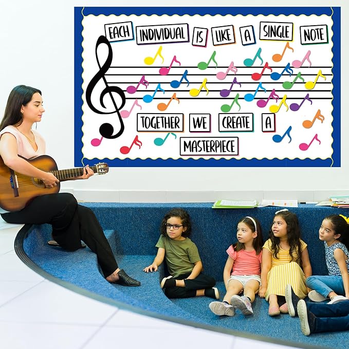 Music Themed Bulletin Board Set Musical Notes Classroom Bulletin Board Decorations Colorful Music Notes Cutouts for Kids School Classroom Chalkboard Wall Back to School Decor