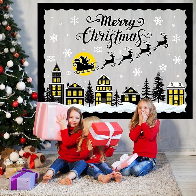 Christmas Bulletin Board Set Xmas Paper Cutouts for Holiday School Classroom Party Decor（Merry Christmas Style）