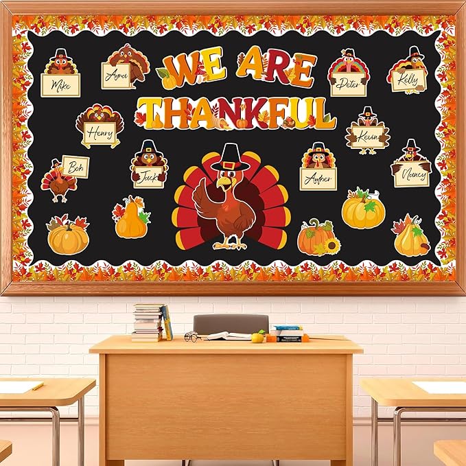 71 Pcs Thanksgiving Turkey Bulletin Board Decorations We are Thankful Classroom Bulletin Board Fall Pumpkin Turkey Maple Leaf Cutouts Decor for Autumn Harvest School Chalkboard Wall Decor Supplies