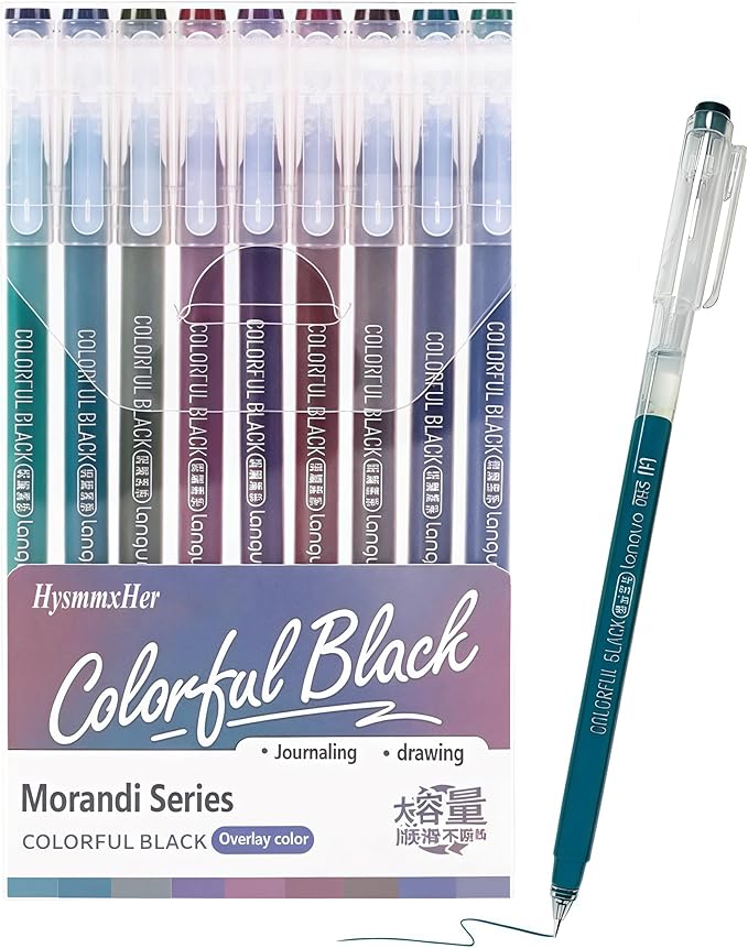 9 Colored Gel Pens Set, 0.6mm Fine Point for Black Paper & White Paper, Pens for Journaling, Adult Coloring Books, Bible, Drawing, Note Taking, Art & Journaling Supplies (Splash of Black)