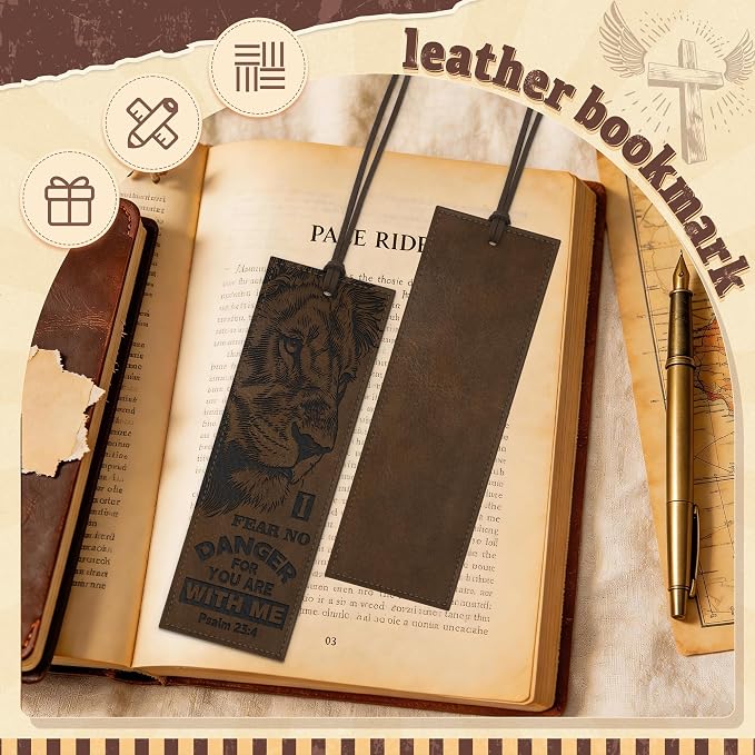 1PC Leather Bookmark Bible Bookmarks for Reading Women Men Book Lovers Gifts, Stitched Religious Christian Bookmark Page Markers Inspirational Bible Verse Scripture Book Marks (Vintage-2-Lion)
