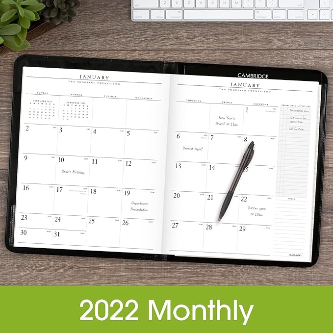 AT-A-GLANCE 2022 Monthly Padfolio by AT-A-GLANCE, 9" x 11", Large, Executive, Black (7029005)