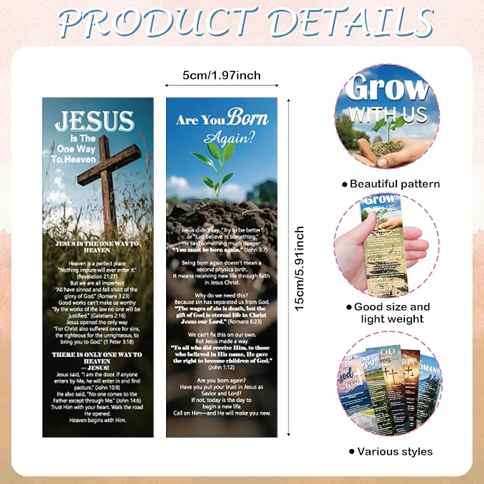 120 Pcs Christian Paper Bookmarks, Religious Gospel Tracts Card for Evangelism, Bible Verse Salvation Scripture Bookmarks Bulk for Women Man Church & Office Supplies Book Lovers Gift