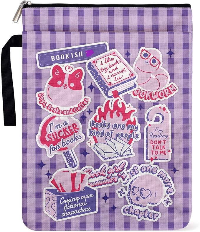 Just One More Chapter Skull Y2K Book Sleeve Pouch for Women Book Lovers, Book Covers 9 x 12 Inch with Zipper and Handle for Paperbacks, Book Club Sleeve Gifts for Librarian Lovers Bookish Group Club