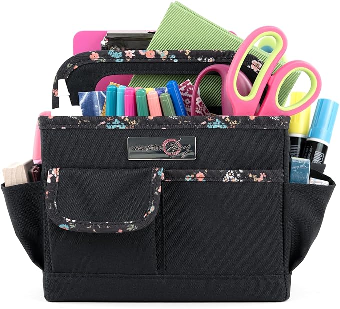Everything Mary Craft Caddy, Black & Floral - Art Storage for Supplies & Crafts - Supply Organizers Tote for School Classroom, Office, and Home - Organization for Makeup & Nurses