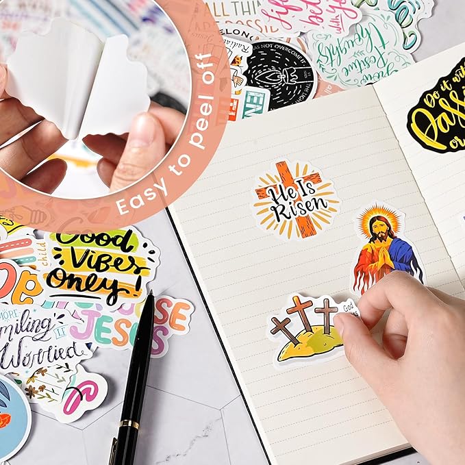 Christian Stickers - 200Pcs Inspirational Stickers, Easter Stickers, Waterproof Planner Sticker for Water Bottle, Laptop, Planner, Journaling, Bible Verse Sticker, Christian Gifts - Colorful