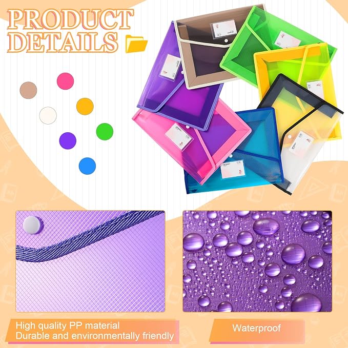 Epakh 14 Pack B4 Plastic Expanding File Folders Waterproof Transparent Expandable File Folder Wallet Document Organizer with Snap Button Closure for School Office Business (Mixed Color)