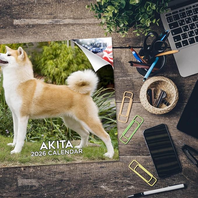 Akita Calendar 2026 by MegaCalendars – Monthly Dog Breed Wall Calendar, Made in USA