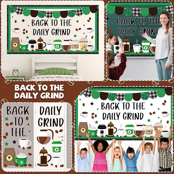 Naozinebi Coffee Bulletin Board Set Coffee Cup Classroom Decorations Hot Cocoa Cutouts Green Coffeehouse Crafts for Teachers Students Back to School Kindergarten Wall Door Decors Party Supplies