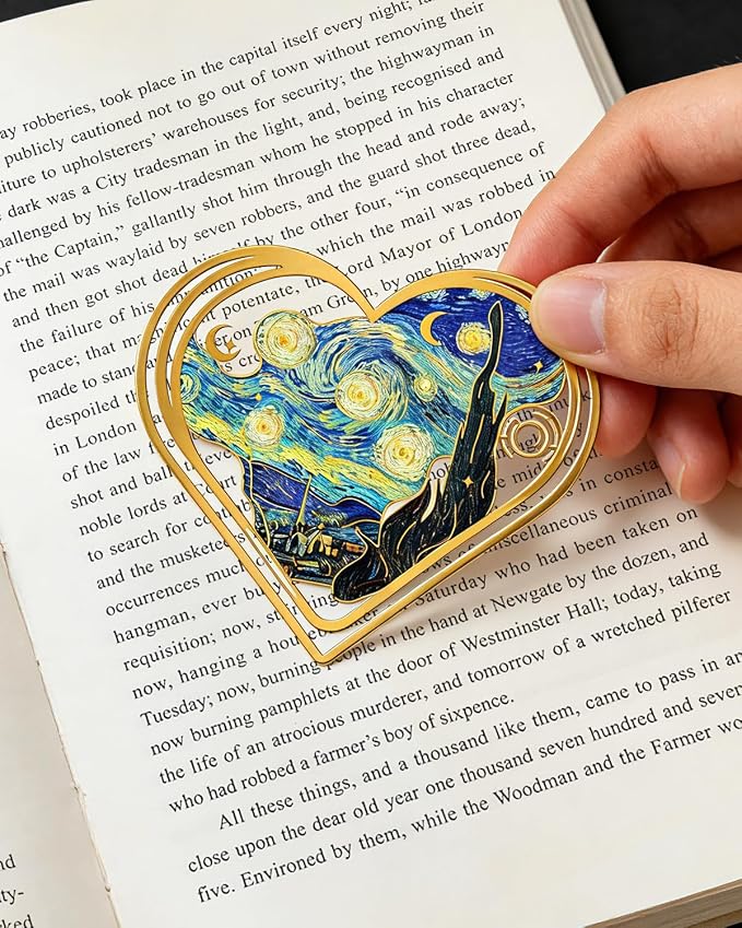 6pcs Metal Clip Heart Bookmarks for Reading Women,Van Gogh Monet Oil Painting Theme Cute Butterfly Hollow Corner Page Book Marks for Women,Teachers,Students,Reading Accessories for Book Lovers