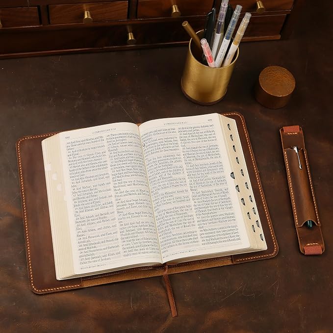 Personalized Leather Bible cover case for KJV Compact LP Editions bible,Compact Size Bible, Custom leather holy bible case Christian gifts for men women(6.7" x 4.7" x 1.5" No Pen Sleeve)