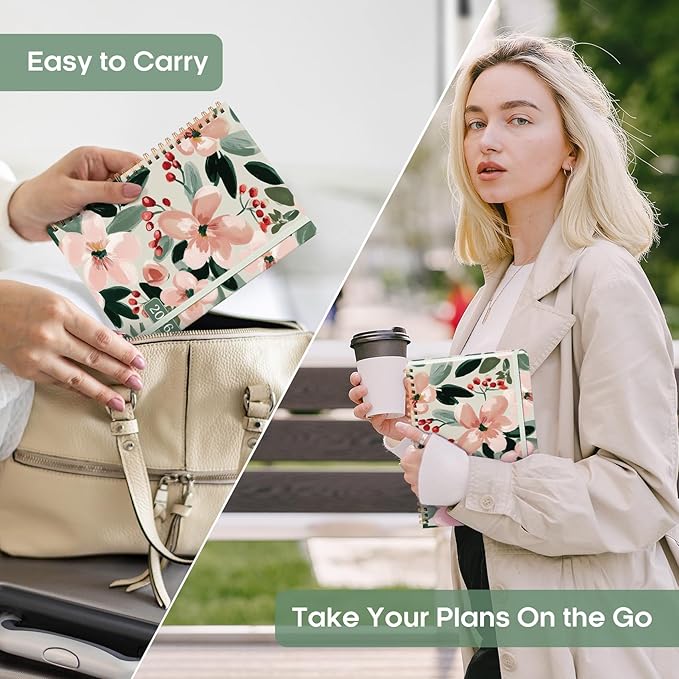 2026 Planner, Weekly and Monthly Calendar Planner Book, January 2026 - December 2026, Hardcover Spiral Planner with Monthly Tabs, Notes Pages, Perfect for Women & Men, A5 (6.4" x 8.5") - Blush Flower