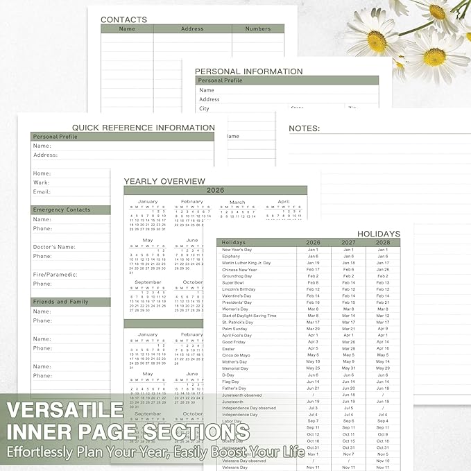 GuassLee Large 2026 Planner, Weekly and Monthly Planner from January 2026-December 2026, 8.5"x 11" Aesthetic Greenery Agenda Book with Back Pocket, Stickers, Coated Tabs, A4 Size