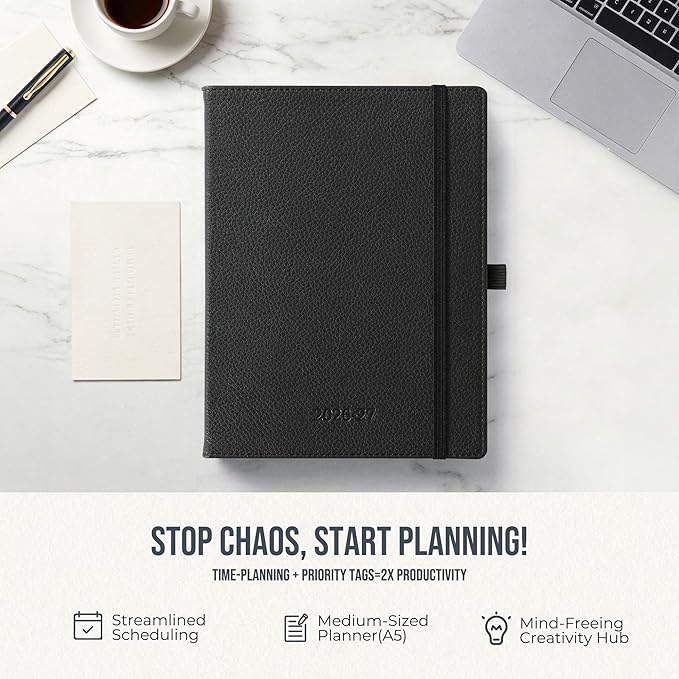 Weekly Planner 2026-2027 A5 (6.5" x 8.5") 12 Months (Jul'26 - Jun'27) Weekly & Monthly Planner with Month Tabs & Inner Pocket, Expenses/Note Pages, PU Leather Black