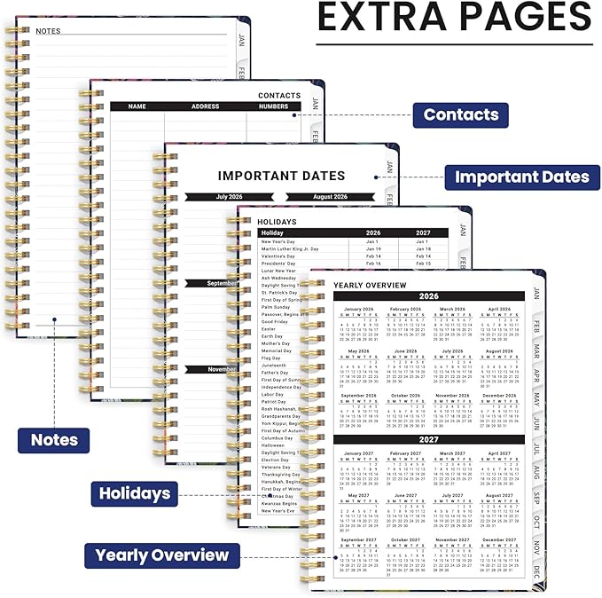 2026 Planner, Weekly and Monthly Planner for Women, January 2026 - December 2026, Hardcover 2026 Calendar Planner Book with Tabs, Inner Pocket, Spiral Bound, Perfect for Office Home School Supplies - A5 (6.3" x 8.5"), Flourish Foliage
