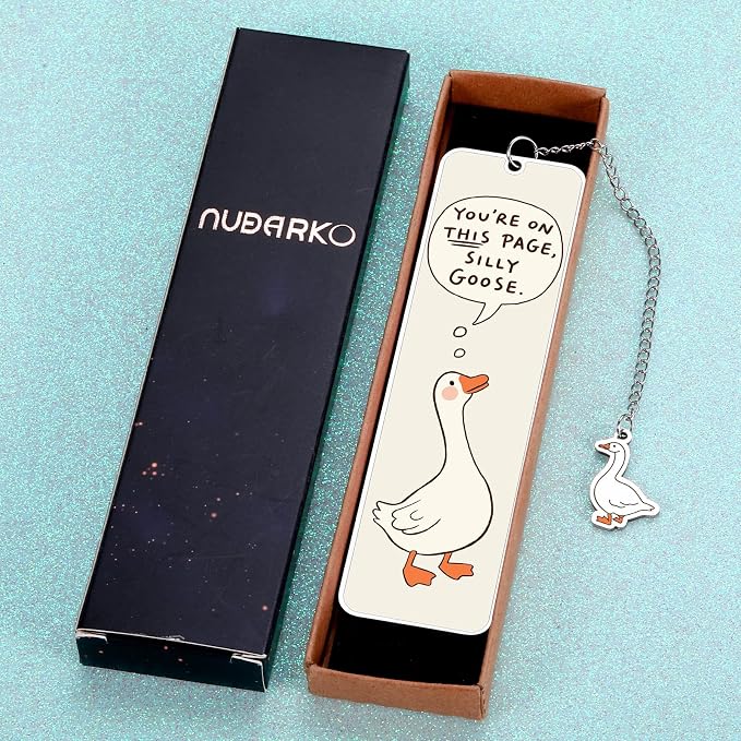 Cute Metal Bookmarks for Women Girls Kids Funny Book Lovers Gifts for Readers Book Lovers Women Book Marks for Reading Women Kids Girls Page Holders for Reading Silly Metal Beige Goose 2-Side