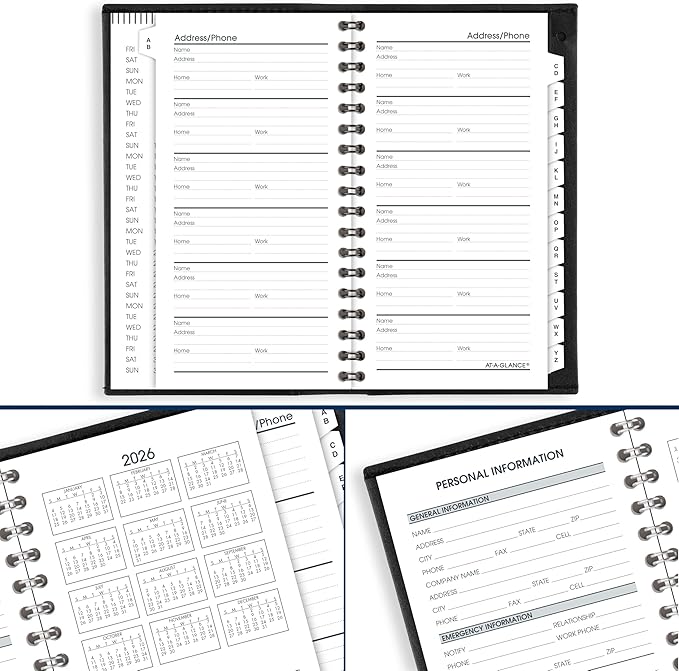 AT-A-GLANCE 2026 Appointment Book Planner, Weekly, Refillable, 3-1/4" x 6-1/4", Pocket Size, Hourly, Black (700080526)