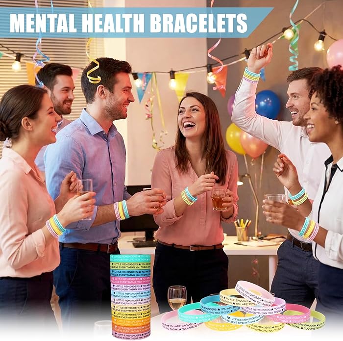 48 Pcs Mental Health Bracelets, Mental Health Awareness Items Motivational Bracelets Inspirational Stretch Silicone Wristbands Counseling Therapy Gift Positive Gifts for Teens Men Women