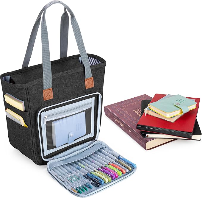 LUXJA Bible Case Tote for Women, Bible Bag with Multiple Pockets for Bible Study Items, Black