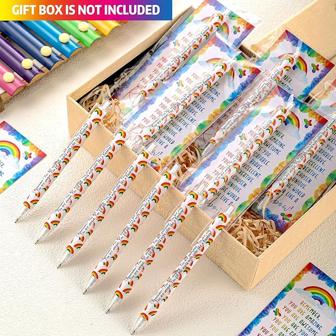 AmazingSpark 25 Set Inspirational 0.7 mm Rainbow Retractable Pencil Gifts for Students from Teacher Encouragement Affirmation Bookmark Cards Opp Bag Valentines Classroom Prize Awards for School