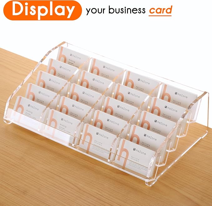 HeZone Business Card Holder for Desk,Multiple Card Organizer,Acrylic Business Card Stand Display Holder,Office Desk Accessories for Man and Woman,Organize 1000 Cards-Clear(20 Slots 4 Tier-H)