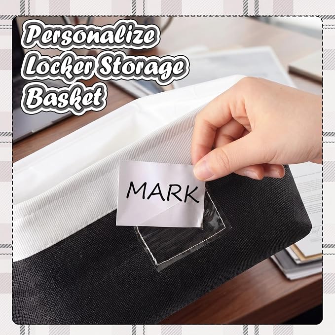 Gerrii 2 Pcs Locker Accessories Kit Black Locker Organizers Storage Bin with PVC Label Fabric Basket Back to School Essentials Sturdy Cube Storage Bin for Back to School Cabinet Organizer Decor