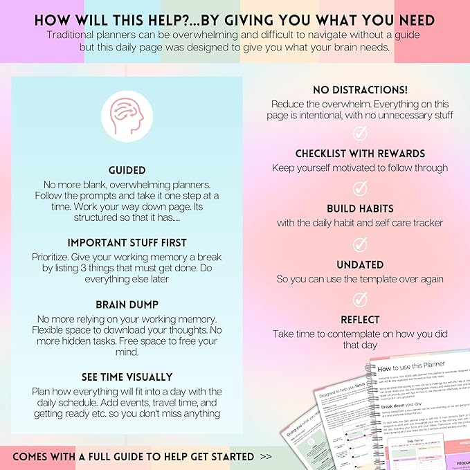 ADHD Daily Planner for Neurodivergent Adults - Productivity Daily Planner & Task Management to Stay Organized and Focused (Rainbow)