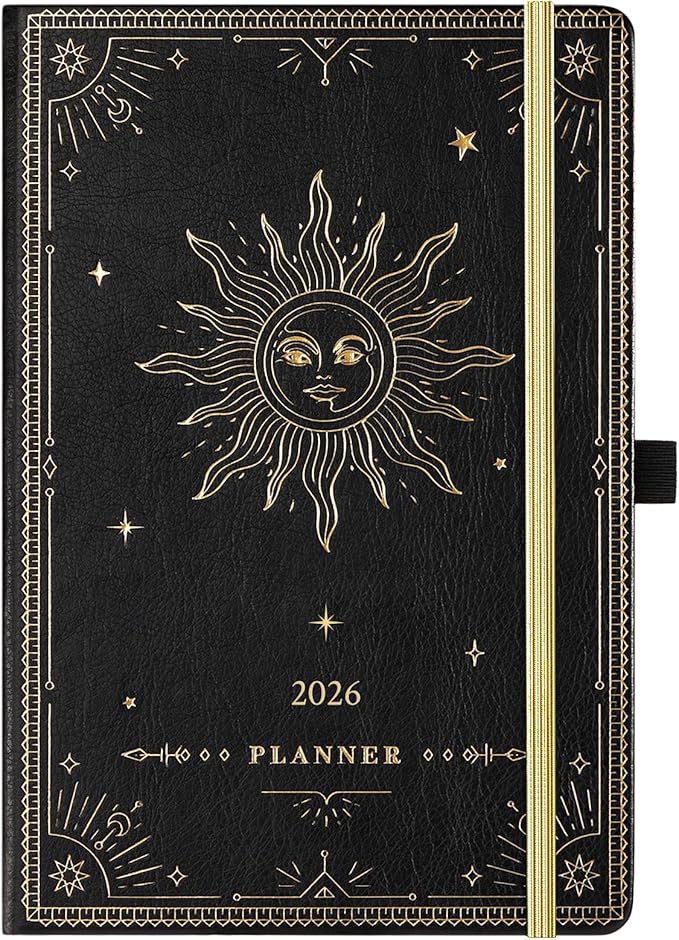 2026 Planner - Weekly Planner 2026, Jan. 2026 - Dec. 2026, 5.75" x 8.25", 2026 Weekly and Monthly Planner, Faux Leather planner 2026 with Back Pocket & 40 Notes Pages - The Sun