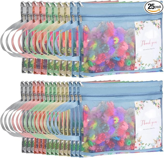 Marspark 25 Pack Colored Mesh Zipper Pouch Bags Double Layer Nylon Puzzle Bags A4 Zipper Pouch with Handle for Toy Organizer Storage School Office(Gray, Blue, Vermilion, Khaki, Green)
