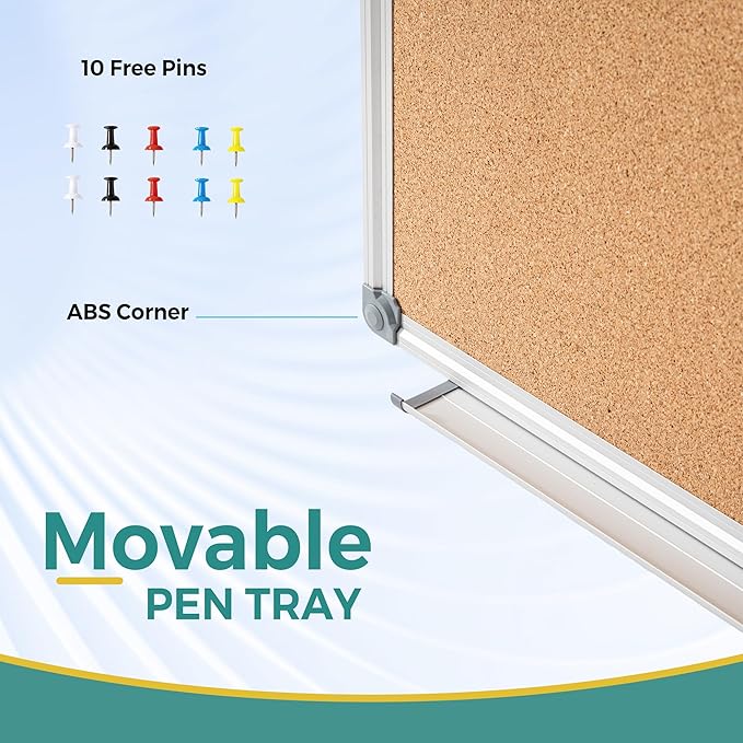 Cork Board and Whiteboard Combination, 24" x 18" Bulletin & Magnetic Dry Erase Board for Wall, Vision Board for Home, Office, School, Silver Aluminum Frame