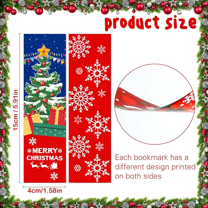 MWOOT 30 Pieces Christmas Paper Bookmarks, Double-sided Page Clips with Santa Claus Design, Creative Xmas Reading Paper Cards for Book Lovers, Student, Classroom Rewards, Party Favors,Gift Bag(15x4CM)