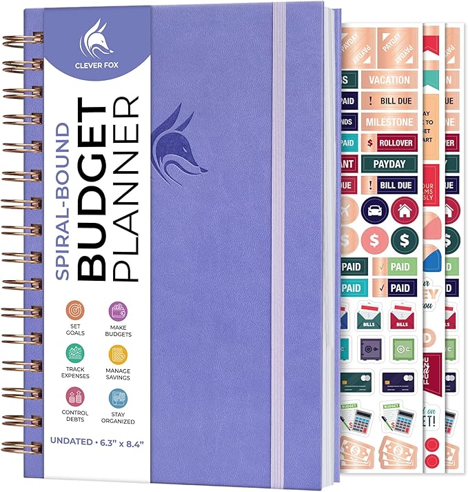 Clever Fox Budget Planner Spiral – Expense Tracker Notebook – Monthly Budgeting Organizer, Finance Logbook & Accounts Book to Control Your Money – Undated Bill Tracker, 6.3x8.4” (Lavender)