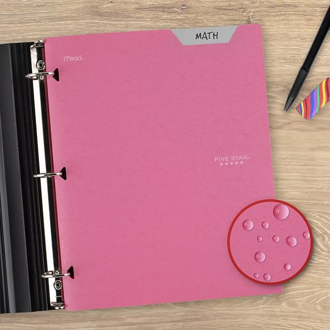 Five Star 2-Pocket Folder, Plastic Folder with Stay-Put Tabs, Fits 3-Ring Binder, Holds 8-1/2" x 11" Paper, Prom Pink (333420R)