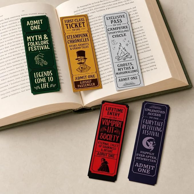 Vintage Bookmarks Bulk Gifts - 100 Pcs Book Club Ticket Paper Bookmark for Women Girls Students Fantasy Horror Page Marks School Reading Accessories Bookish Merch Gift for Birthday Graduation