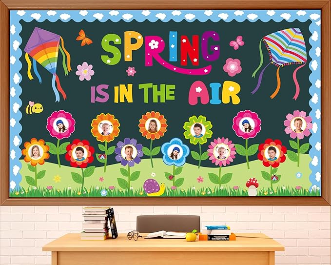 Spring is in The Air Bulletin Board Set Colorful Floral Butterfly Photo Craft Cutouts Classroom Decorations Spring Theme Party Flower Kite Paper Cutouts for Classroom School Home Supplies