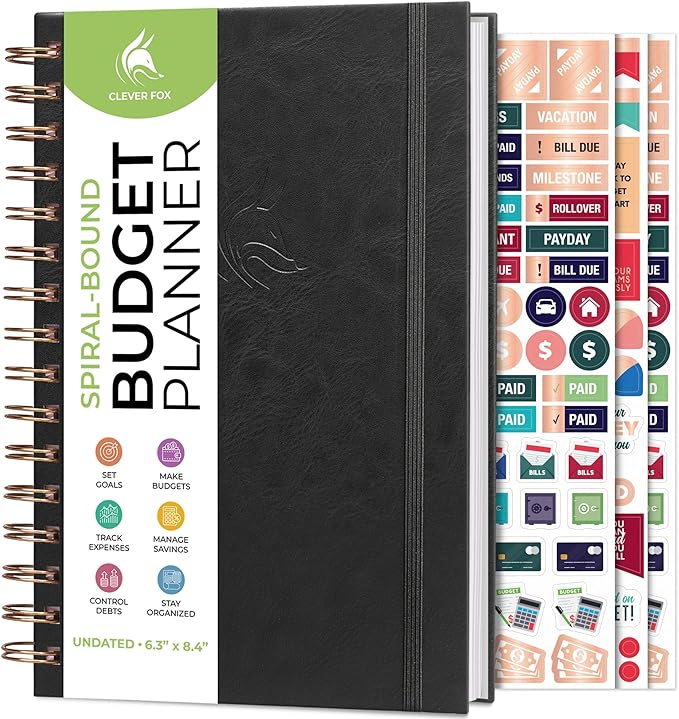 Clever Fox Budget Planner Spiral – Expense Tracker Notebook – Monthly Budgeting Organizer, Finance Logbook & Accounts Book to Control Your Money – Undated Bill Tracker, 6.3x8.4” - Black