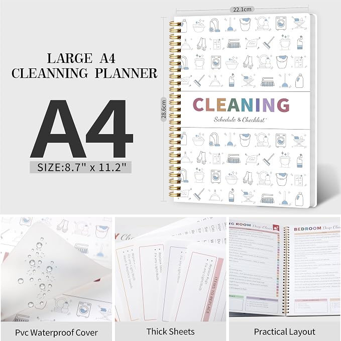 Adhd Cleaning Planner for Adults Women, Cleaning Schedule and Checklist Organizer, Household Cleaning Planner with Daily/Weekly/Monthly Task,for Home, Family Cleaning Tasks, DIY Home Improvement - White