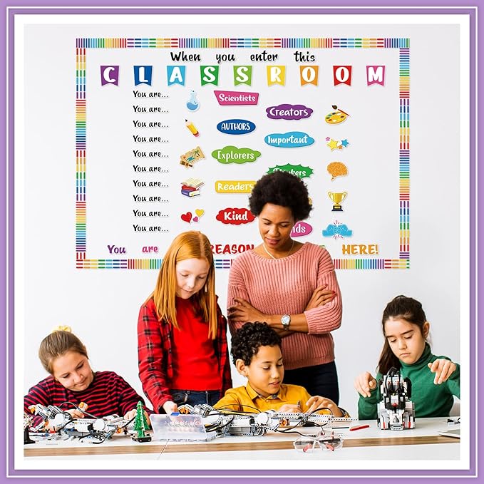 Dispowreath 74 Pcs Positive Affirmation Bulletin Board Decoration Set When You Enter This Classroom Decorations Motivational Rainbow Posters for Welcome Back to School Classroom Bulletin Board