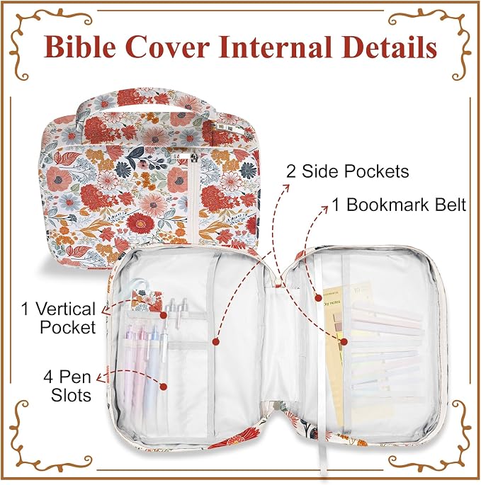 Bible Cover Case for Women Bible Case Set Bible Study Supplies Wildflower Bibles Book Covers with Bookmark and Stickers Bibles Cases with Handle Pocket Religious Easter Gifts for Women